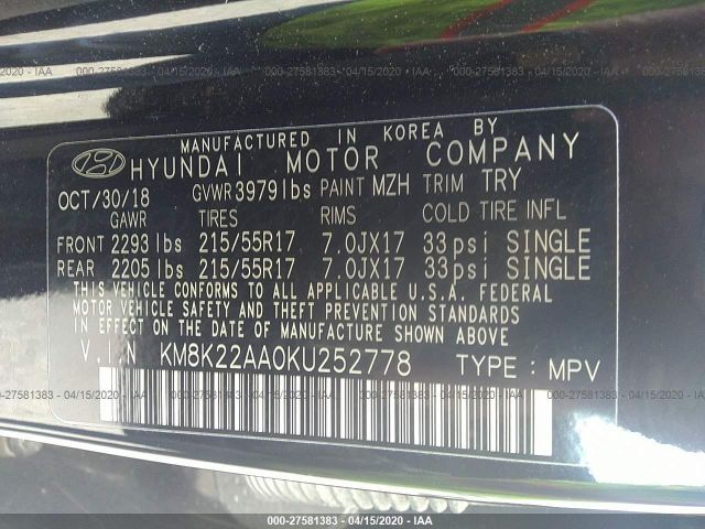 Photo 8 VIN: KM8K22AA0KU252778 - HYUNDAI KONA 