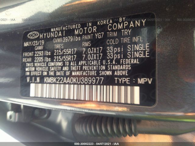 Photo 8 VIN: KM8K22AA0KU389977 - HYUNDAI KONA 