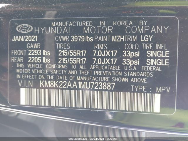 Photo 8 VIN: KM8K22AA1MU723887 - HYUNDAI KONA 