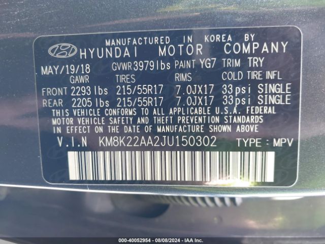 Photo 8 VIN: KM8K22AA2JU150302 - HYUNDAI KONA 