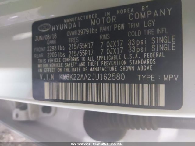 Photo 8 VIN: KM8K22AA2JU162580 - HYUNDAI KONA 