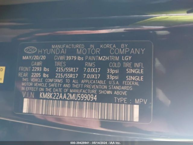 Photo 8 VIN: KM8K22AA2MU599094 - HYUNDAI KONA 