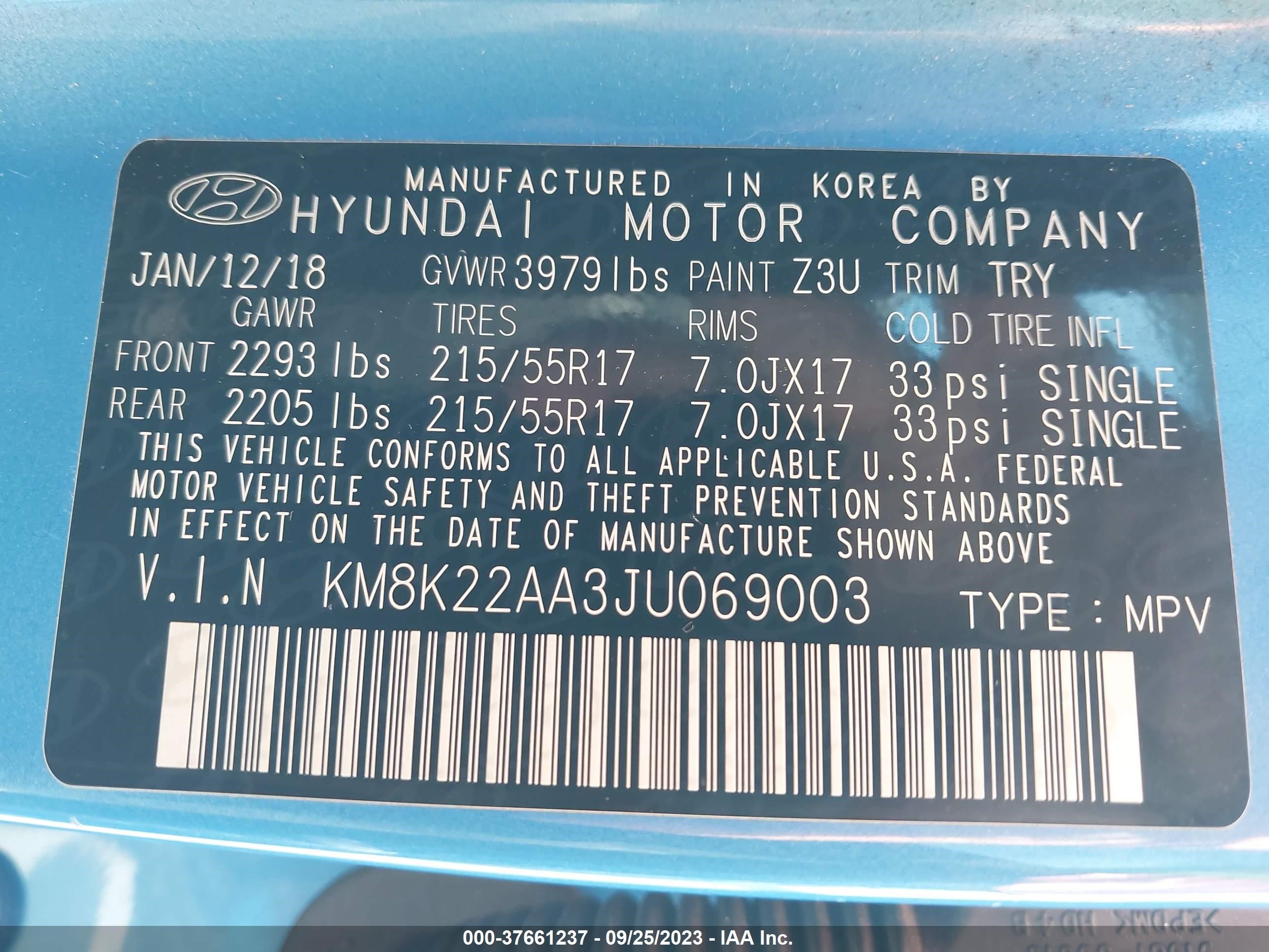 Photo 8 VIN: KM8K22AA3JU069003 - HYUNDAI KONA 