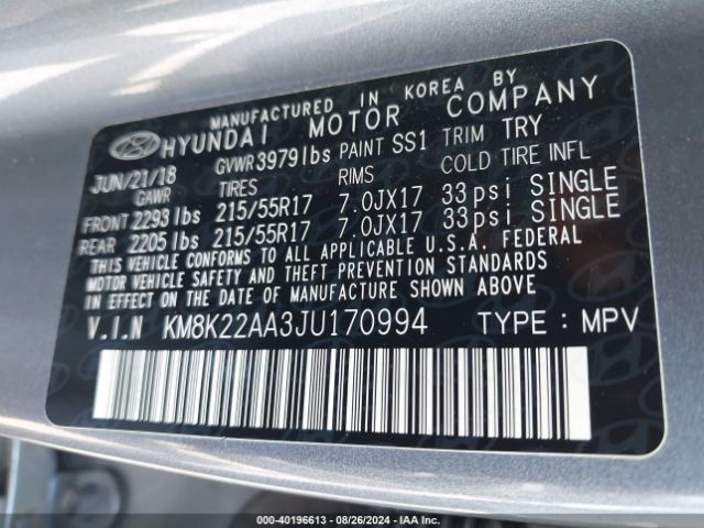 Photo 8 VIN: KM8K22AA3JU170994 - HYUNDAI KONA 