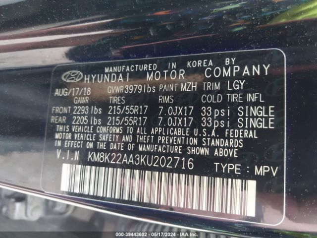 Photo 8 VIN: KM8K22AA3KU202716 - HYUNDAI KONA 