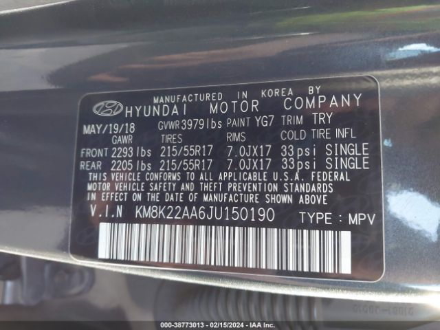 Photo 8 VIN: KM8K22AA6JU150190 - HYUNDAI KONA 