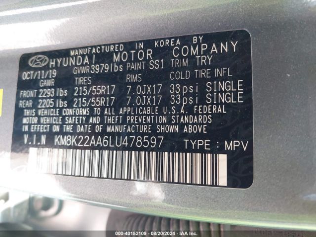 Photo 8 VIN: KM8K22AA6LU478597 - HYUNDAI KONA 