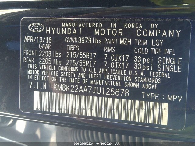 Photo 8 VIN: KM8K22AA7JU125878 - HYUNDAI KONA 