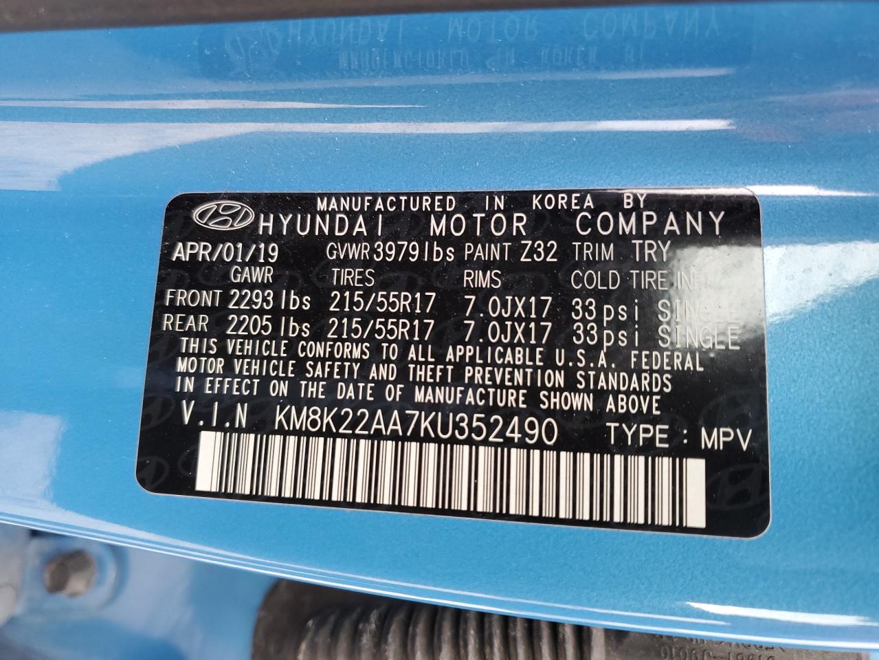 Photo 12 VIN: KM8K22AA7KU352490 - HYUNDAI KONA 