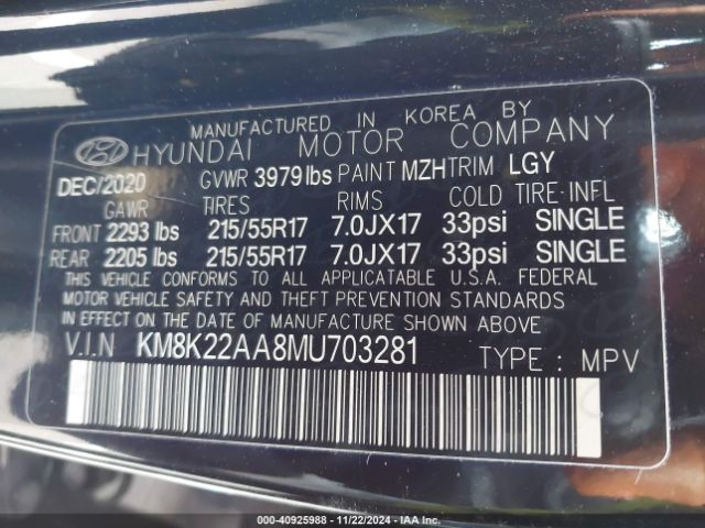 Photo 8 VIN: KM8K22AA8MU703281 - HYUNDAI KONA 