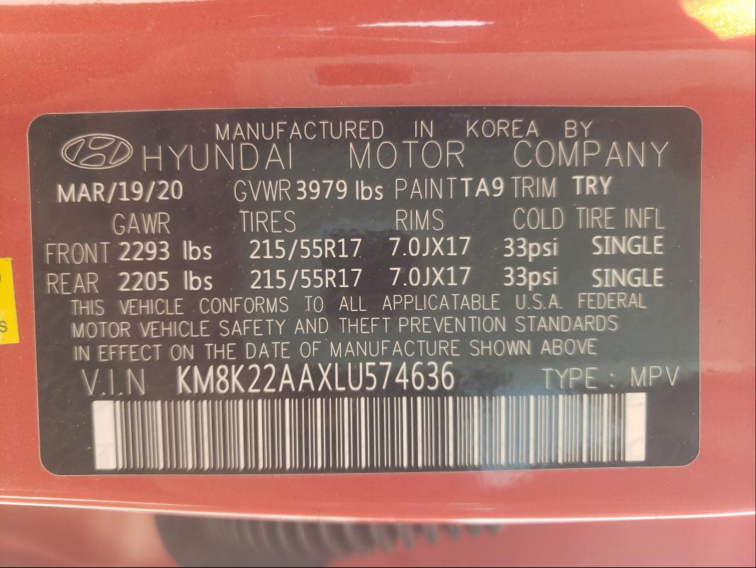 Photo 9 VIN: KM8K22AAXLU574636 - HYUNDAI KONA SEL 