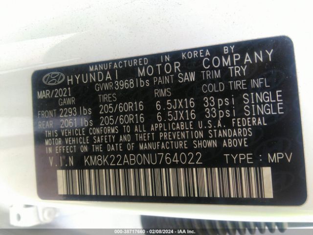 Photo 8 VIN: KM8K22AB0NU764022 - HYUNDAI KONA 