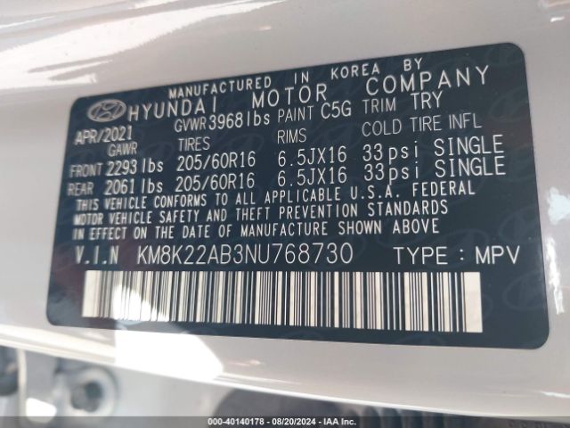 Photo 8 VIN: KM8K22AB3NU768730 - HYUNDAI KONA 