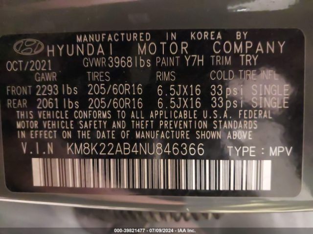 Photo 8 VIN: KM8K22AB4NU846366 - HYUNDAI KONA 