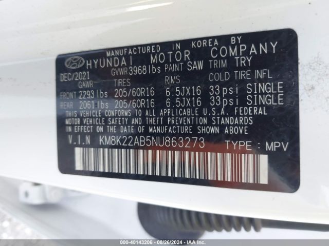 Photo 8 VIN: KM8K22AB5NU863273 - HYUNDAI KONA 