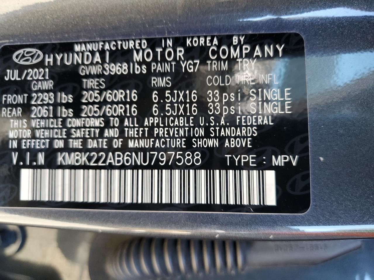 Photo 11 VIN: KM8K22AB6NU797588 - HYUNDAI KONA 