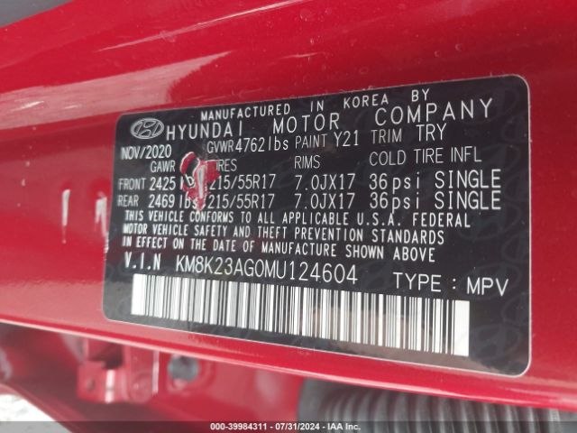 Photo 8 VIN: KM8K23AG0MU124604 - HYUNDAI KONA ELECTRIC 