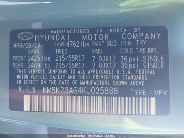 Photo 8 VIN: KM8K23AG4KU035888 - HYUNDAI KONA 