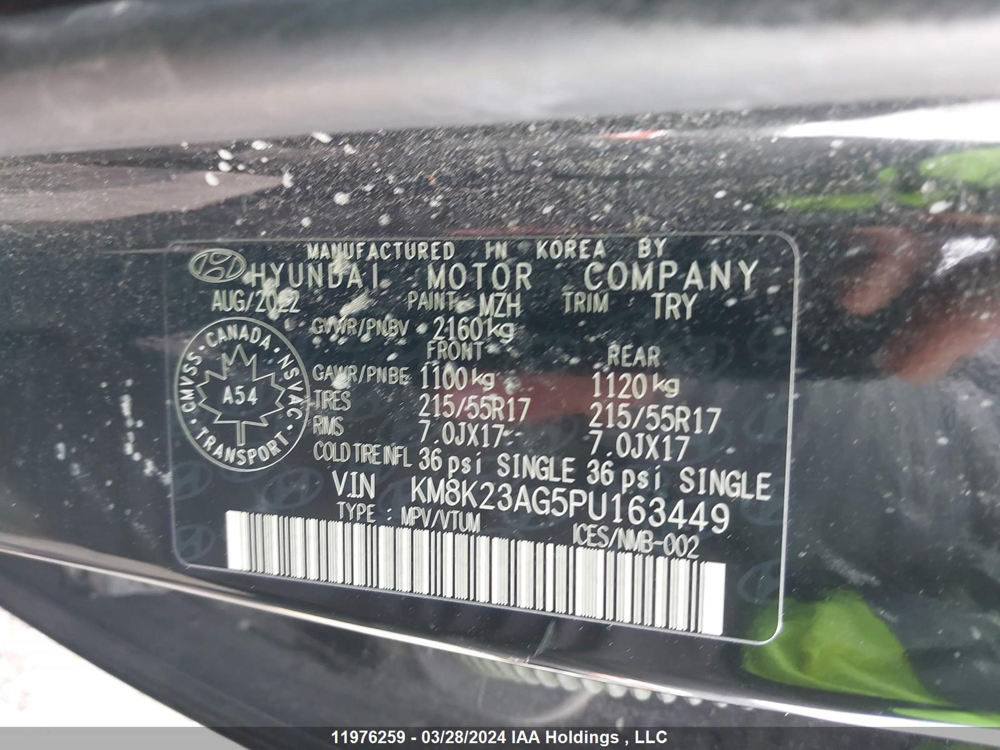 Photo 8 VIN: KM8K23AG5PU163449 - HYUNDAI KONA 