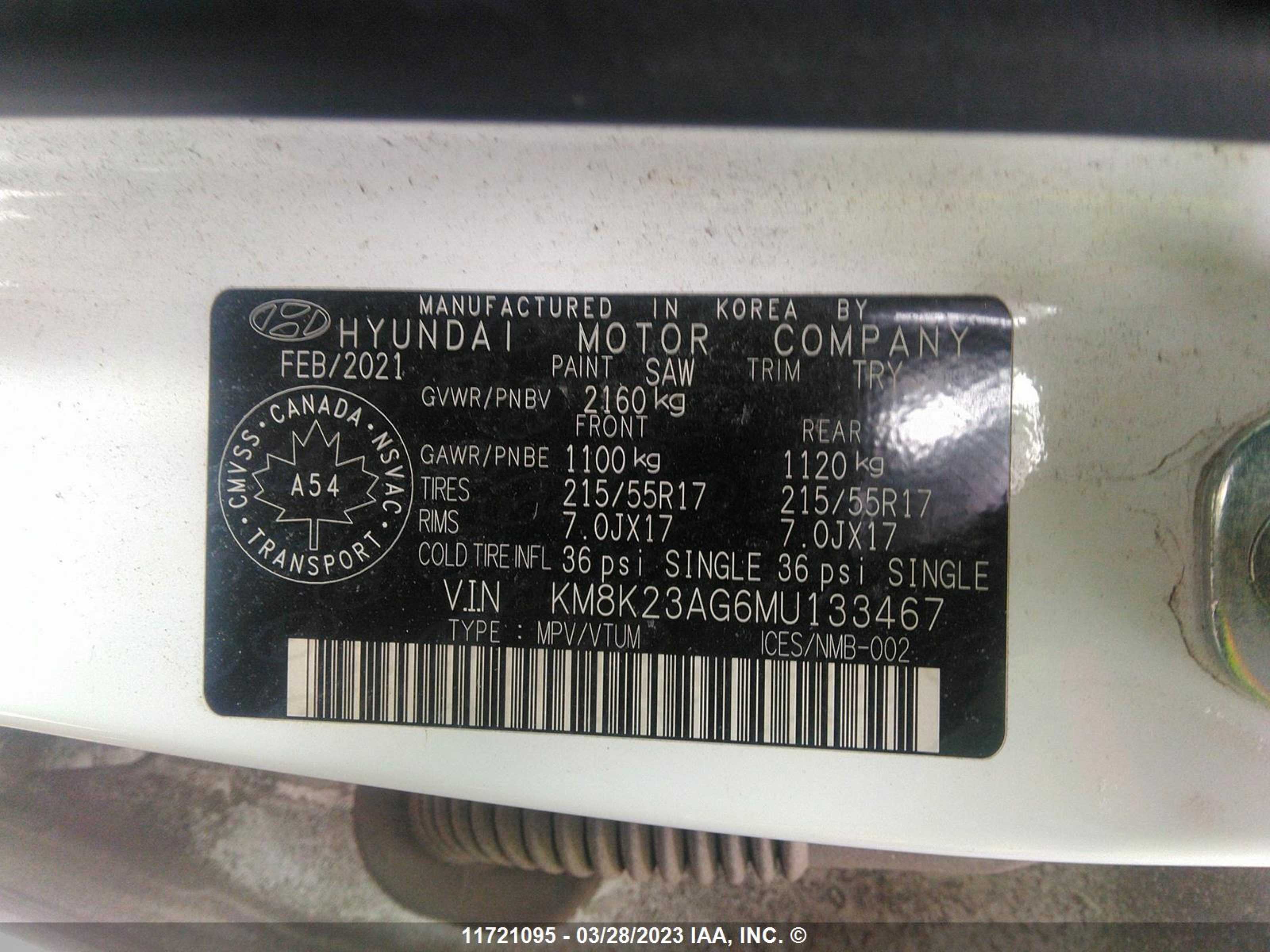 Photo 8 VIN: KM8K23AG6MU133467 - HYUNDAI KONA 