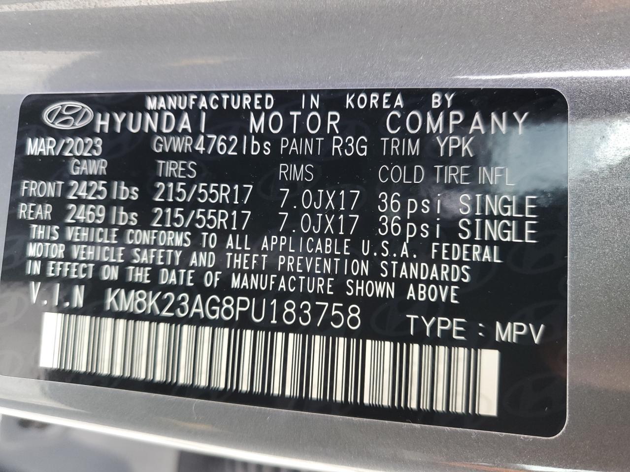 Photo 11 VIN: KM8K23AG8PU183758 - HYUNDAI KONA 