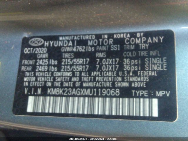 Photo 8 VIN: KM8K23AGXMU119068 - HYUNDAI KONA ELECTRIC 