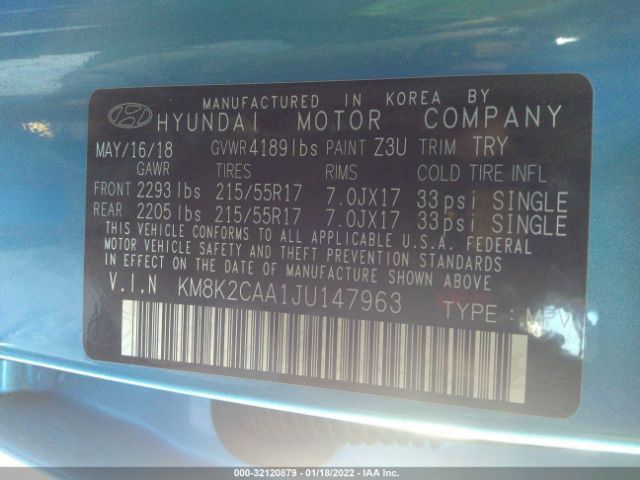 Photo 8 VIN: KM8K2CAA1JU147963 - HYUNDAI KONA 