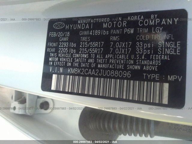 Photo 8 VIN: KM8K2CAA2JU088096 - HYUNDAI KONA 