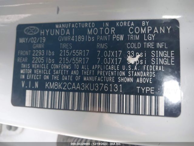 Photo 8 VIN: KM8K2CAA3KU376131 - HYUNDAI KONA 