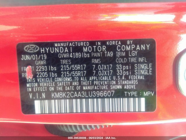 Photo 8 VIN: KM8K2CAA3LU396607 - HYUNDAI KONA 