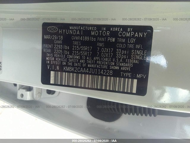 Photo 8 VIN: KM8K2CAA4JU114228 - HYUNDAI KONA 