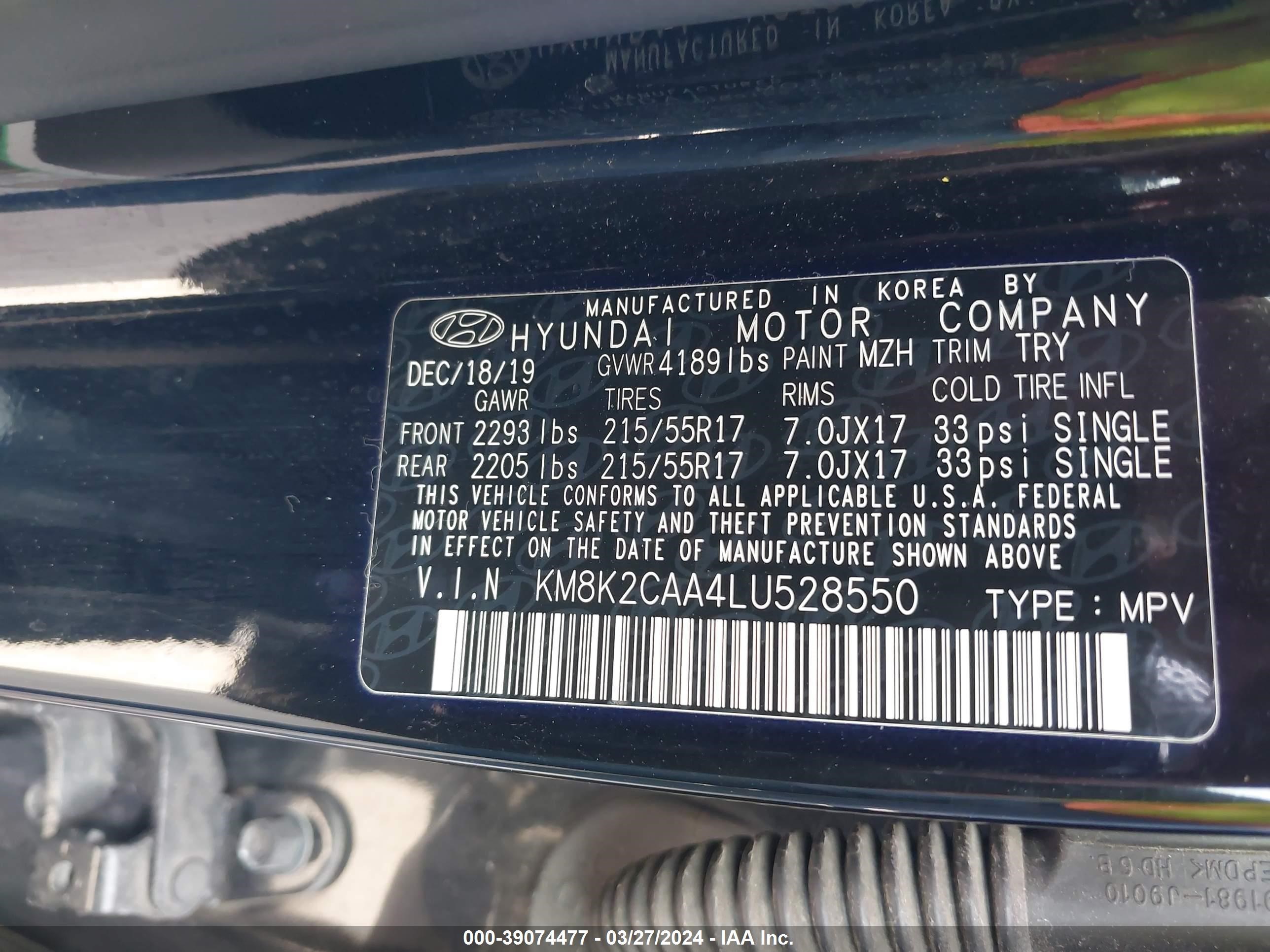 Photo 8 VIN: KM8K2CAA4LU528550 - HYUNDAI KONA 