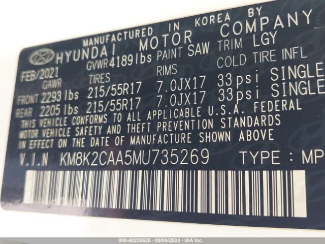 Photo 8 VIN: KM8K2CAA5MU735269 - HYUNDAI KONA 