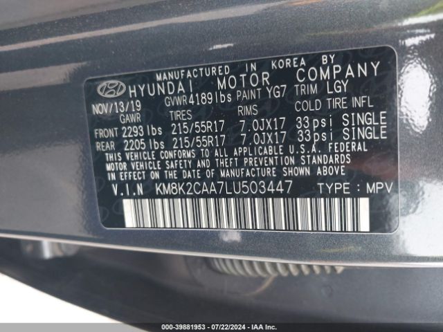 Photo 8 VIN: KM8K2CAA7LU503447 - HYUNDAI KONA 