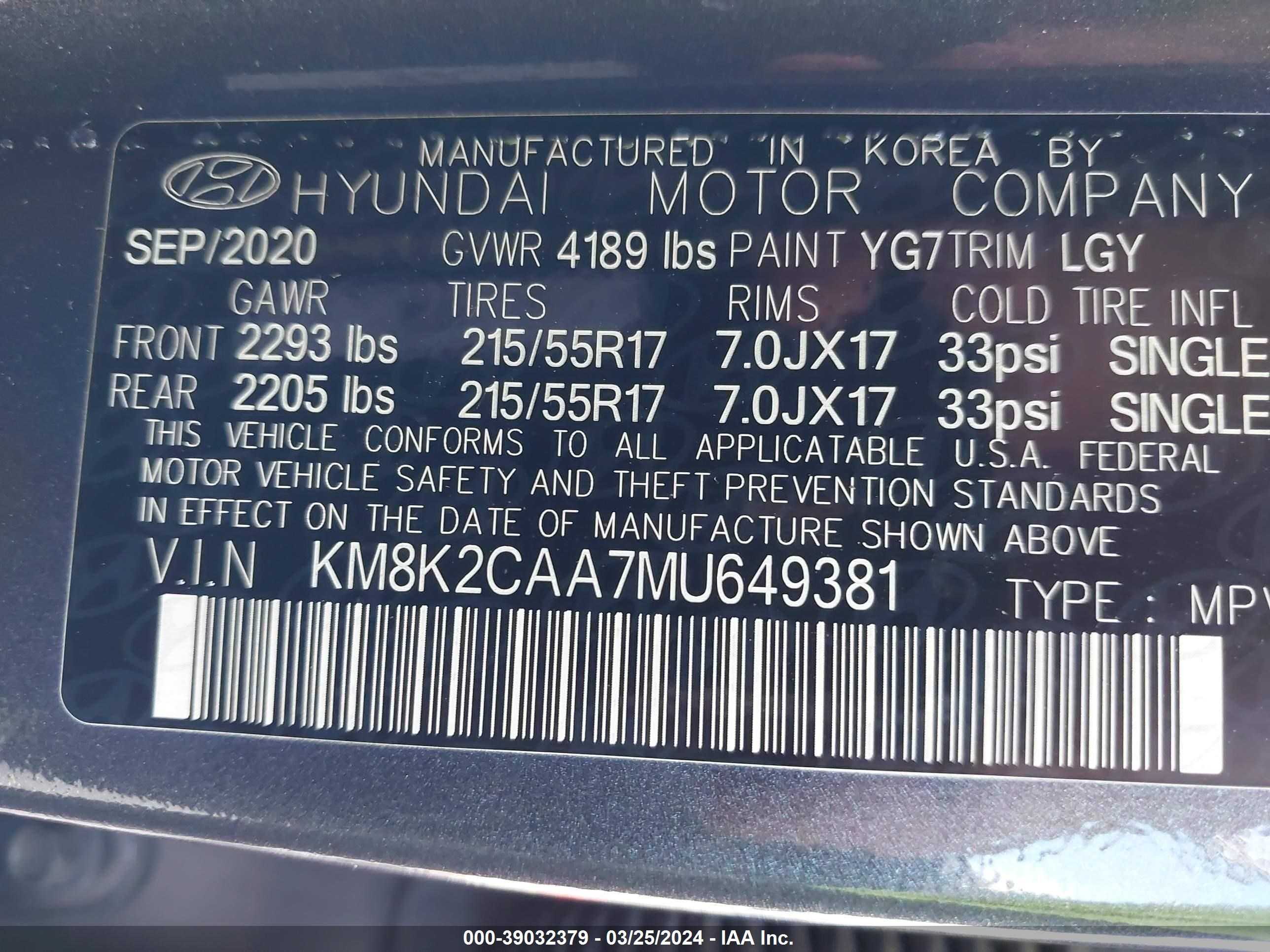 Photo 8 VIN: KM8K2CAA7MU649381 - HYUNDAI KONA 