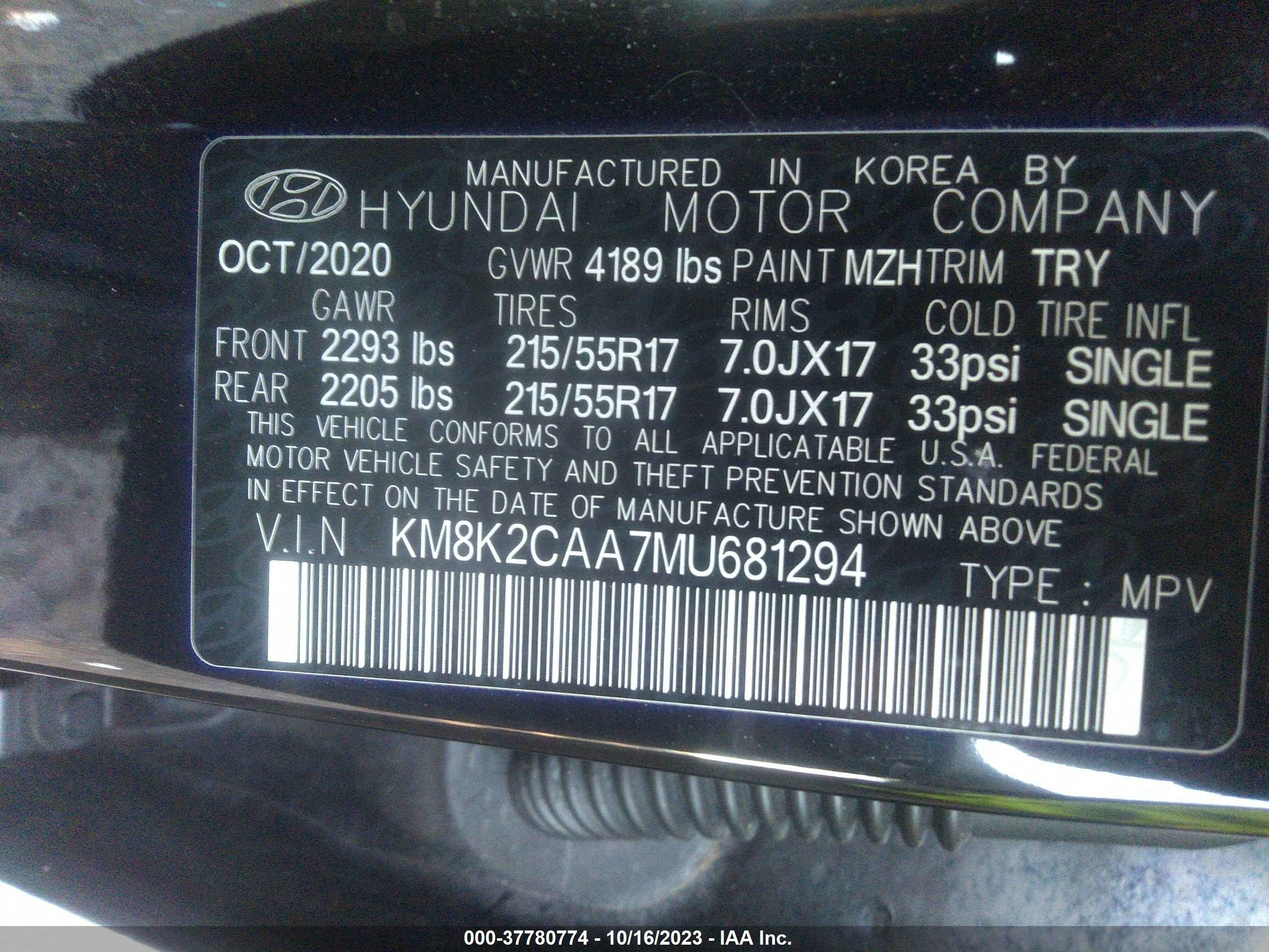 Photo 8 VIN: KM8K2CAA7MU681294 - HYUNDAI KONA 