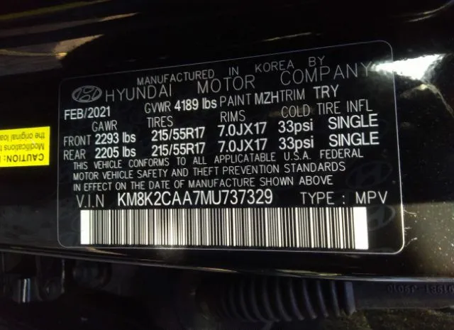 Photo 8 VIN: KM8K2CAA7MU737329 - HYUNDAI KONA 