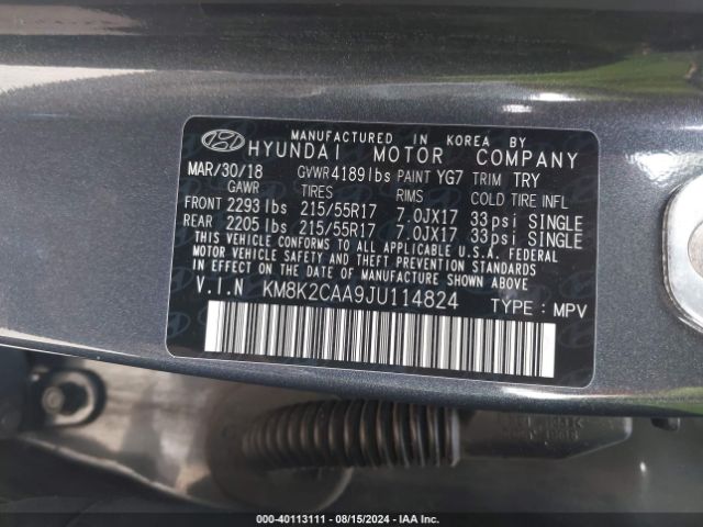 Photo 8 VIN: KM8K2CAA9JU114824 - HYUNDAI KONA 