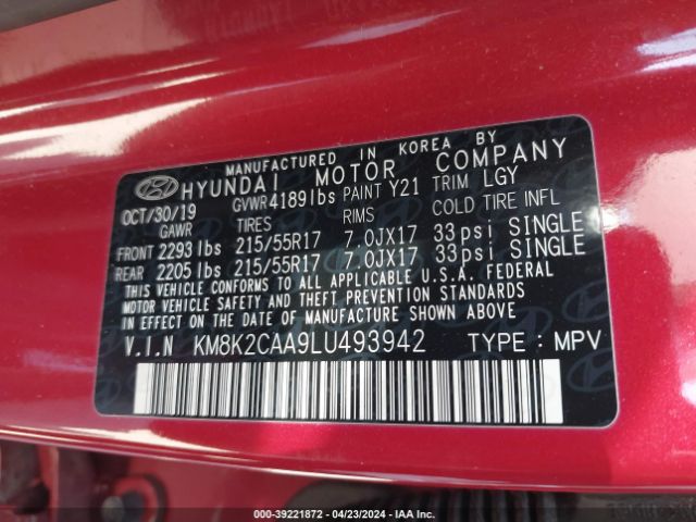 Photo 8 VIN: KM8K2CAA9LU493942 - HYUNDAI KONA 