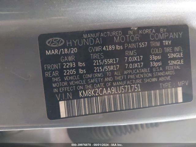 Photo 8 VIN: KM8K2CAA9LU571751 - HYUNDAI KONA 