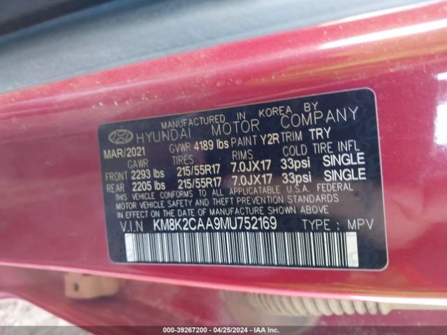 Photo 8 VIN: KM8K2CAA9MU752169 - HYUNDAI KONA 