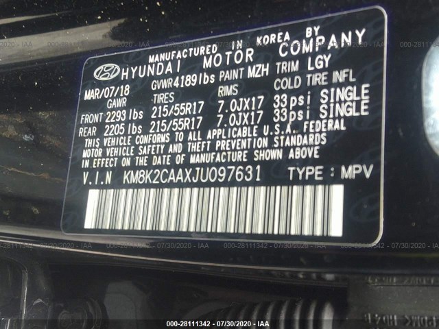 Photo 8 VIN: KM8K2CAAXJU097631 - HYUNDAI KONA 