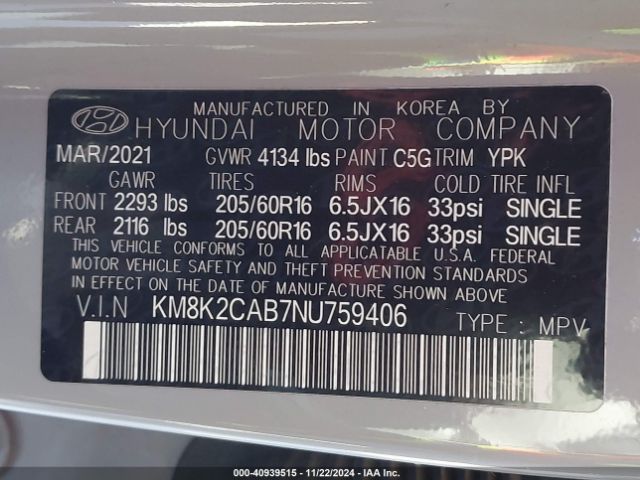 Photo 8 VIN: KM8K2CAB7NU759406 - HYUNDAI KONA 