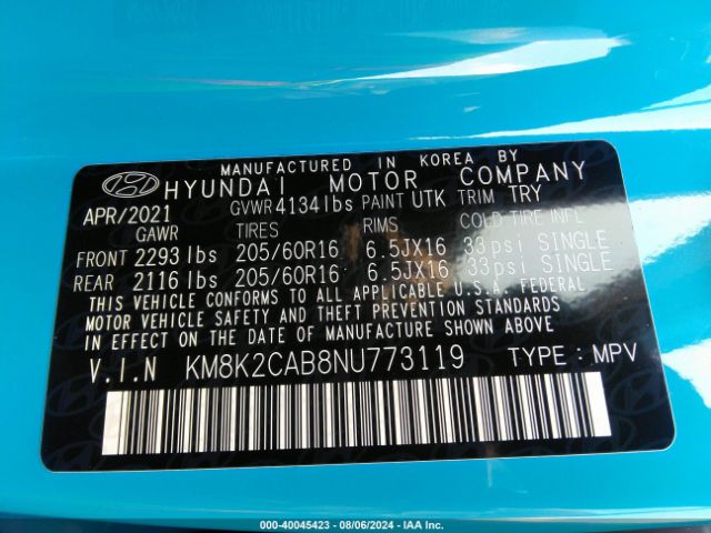 Photo 8 VIN: KM8K2CAB8NU773119 - HYUNDAI KONA 