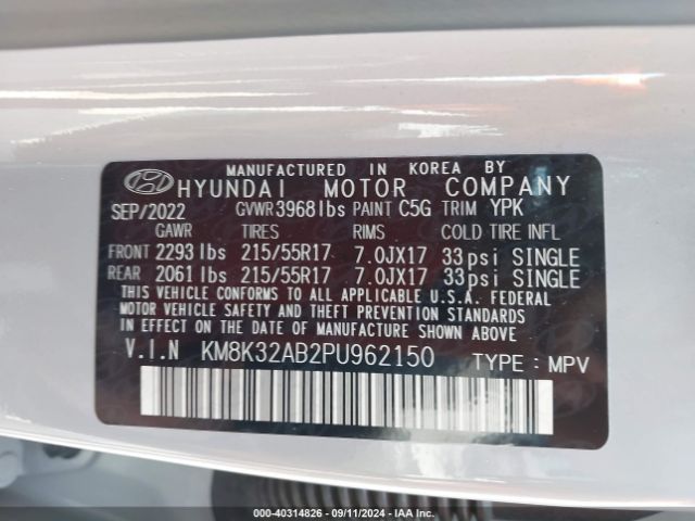 Photo 8 VIN: KM8K32AB2PU962150 - HYUNDAI KONA 