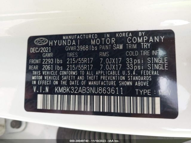 Photo 8 VIN: KM8K32AB3NU863611 - HYUNDAI KONA 