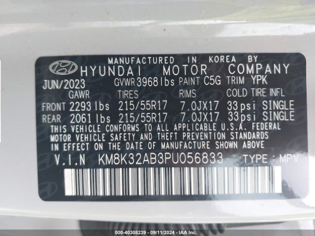 Photo 8 VIN: KM8K32AB3PU056833 - HYUNDAI KONA 