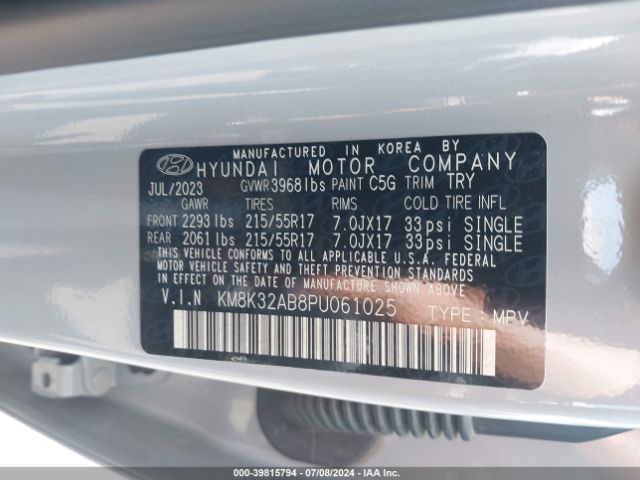 Photo 8 VIN: KM8K32AB8PU061025 - HYUNDAI KONA 