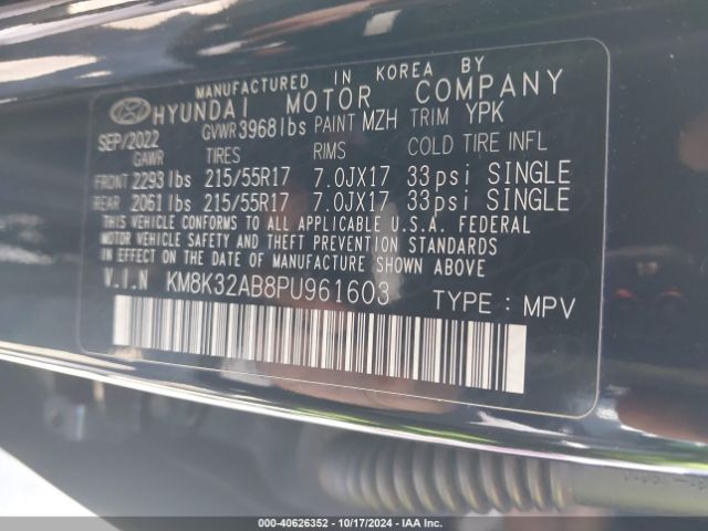 Photo 8 VIN: KM8K32AB8PU961603 - HYUNDAI KONA 