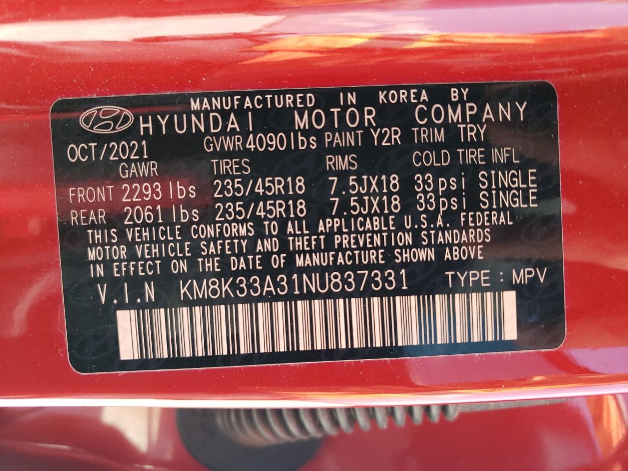 Photo 11 VIN: KM8K33A31NU837331 - HYUNDAI KONA 